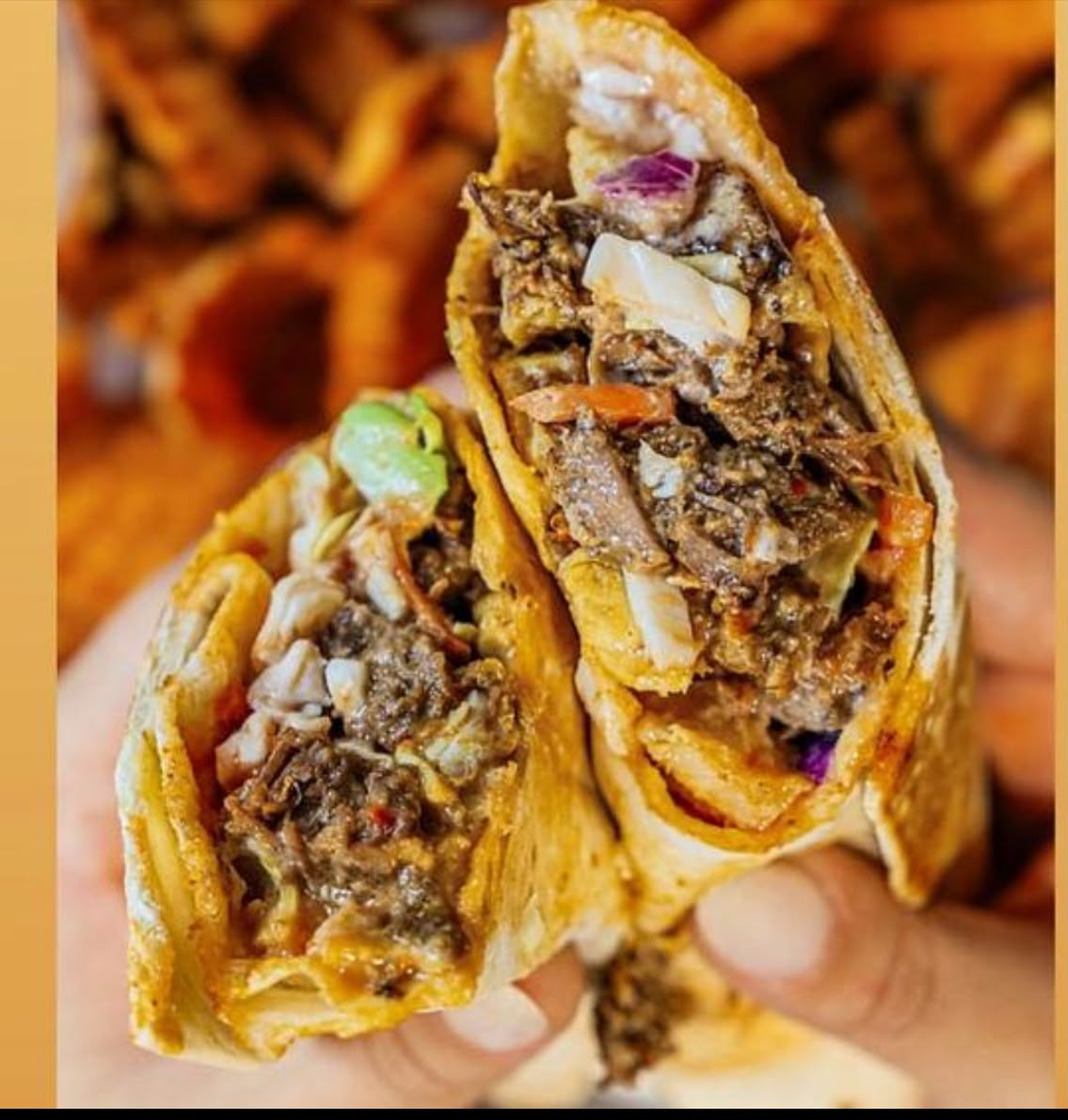 Beef shawarma and one hot dog