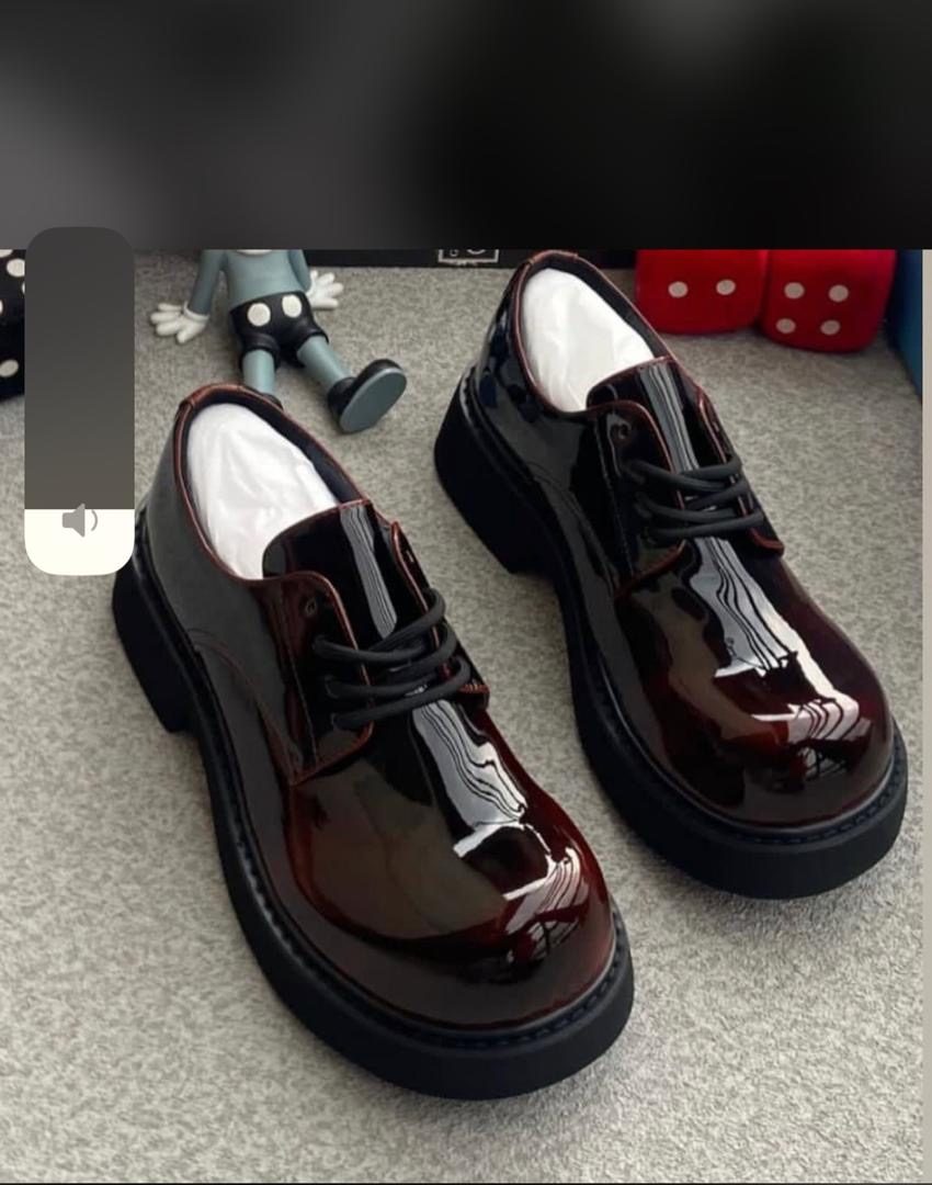 Patent lather derby shoe