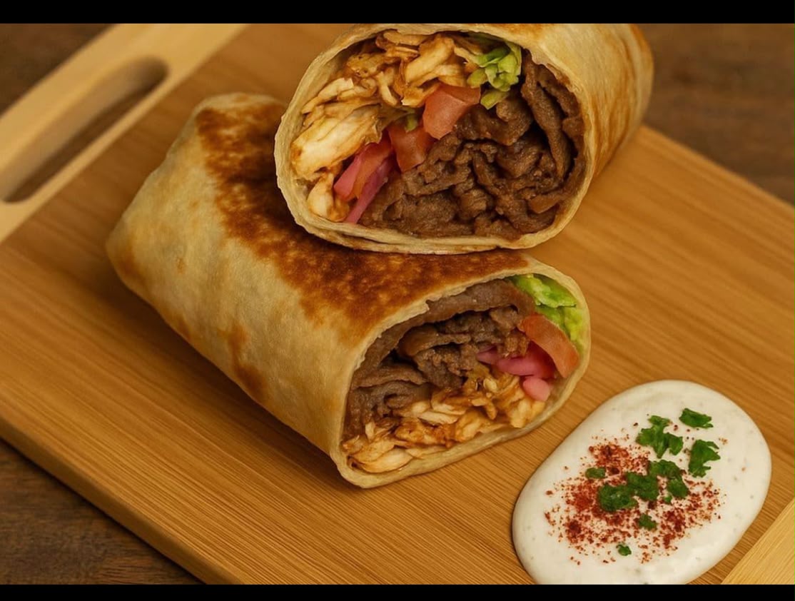 Beef shawarma and two hot dog