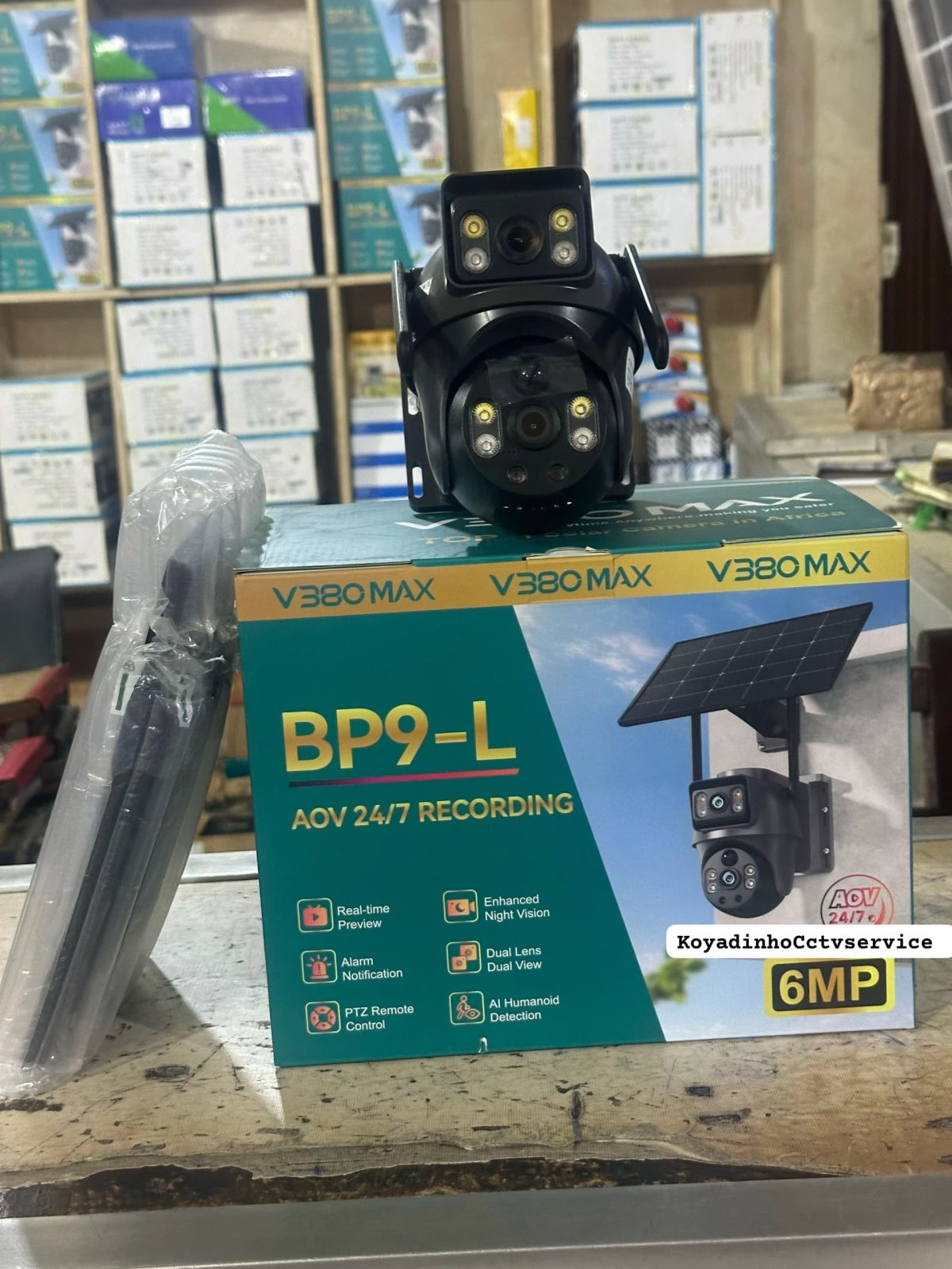 V380 max double lens solar cctv