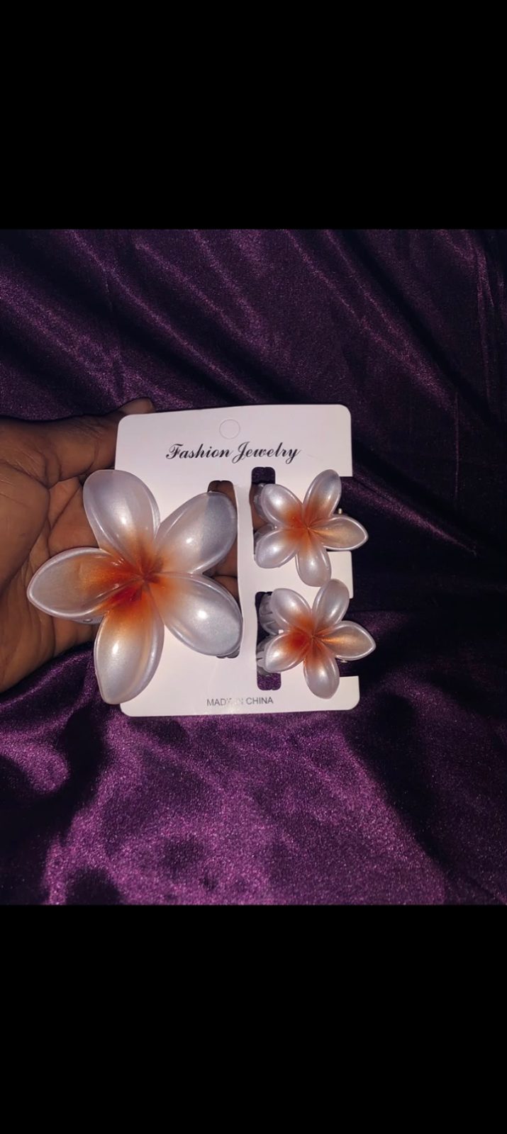 Hibiscus Hair 3 in 1 Claw Set ✨ — plum white and orange